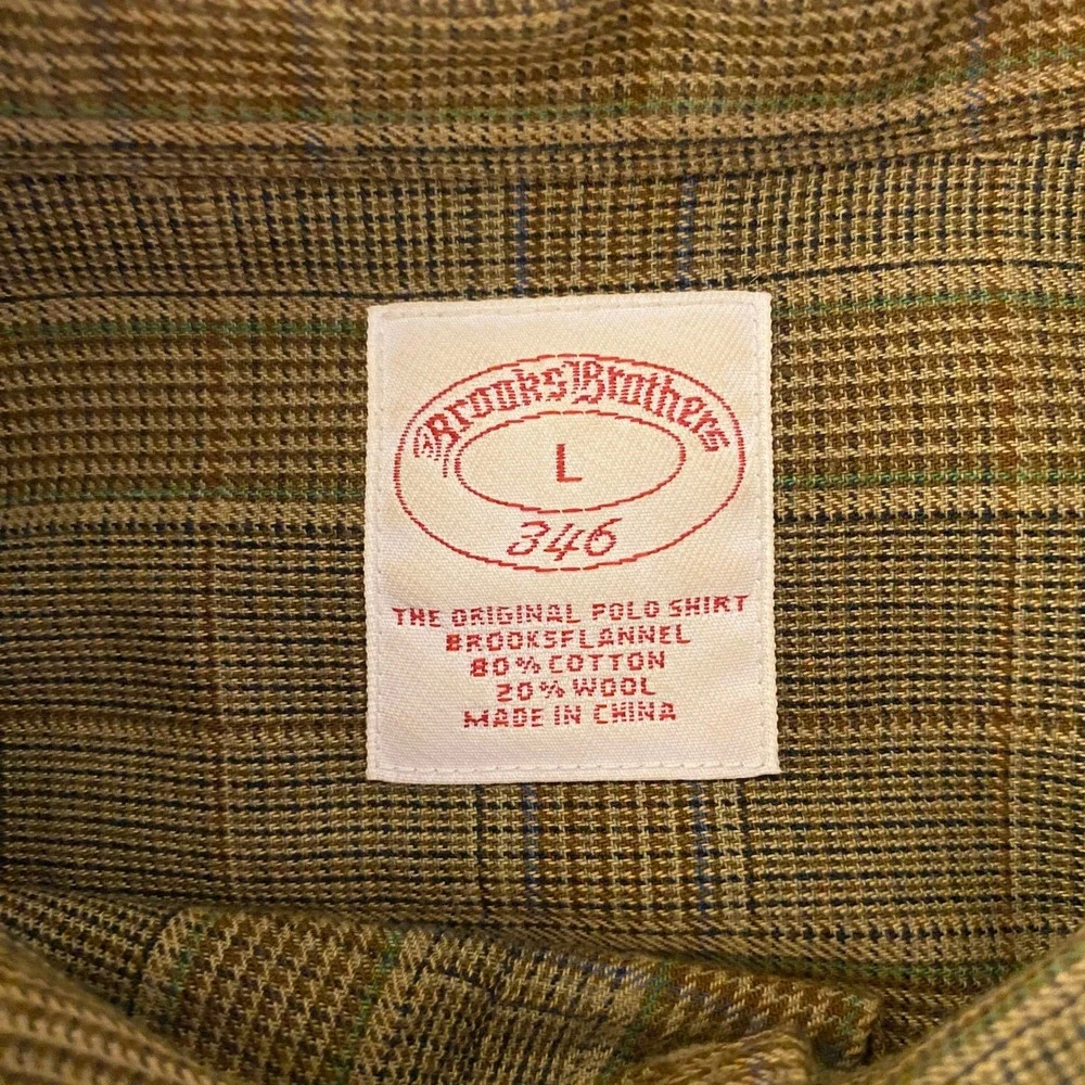 Brooks Brothers 346 Mens Large Flannel Plaid Cotton Wool Button Down Shirt Olive - Picture 4 of 6